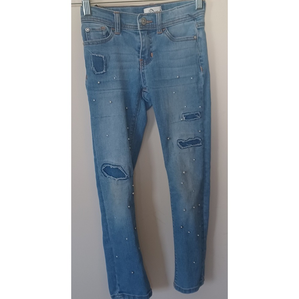 Jordache Girls Light Wash Pearl Embellished‎ Distressed Skinny Jeans Sz 7 School